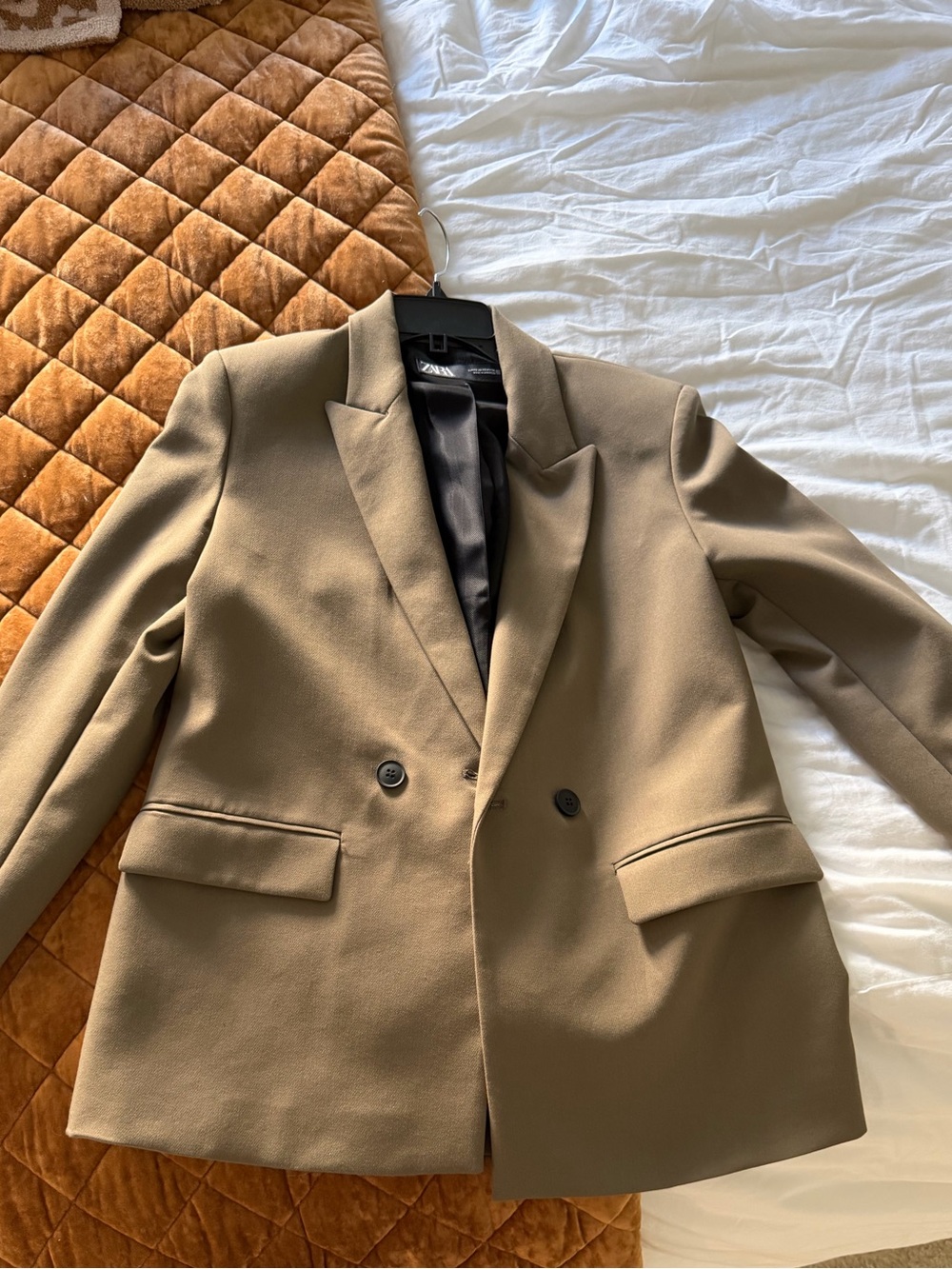 Zara Camel Brown Double-Breasted Blazer